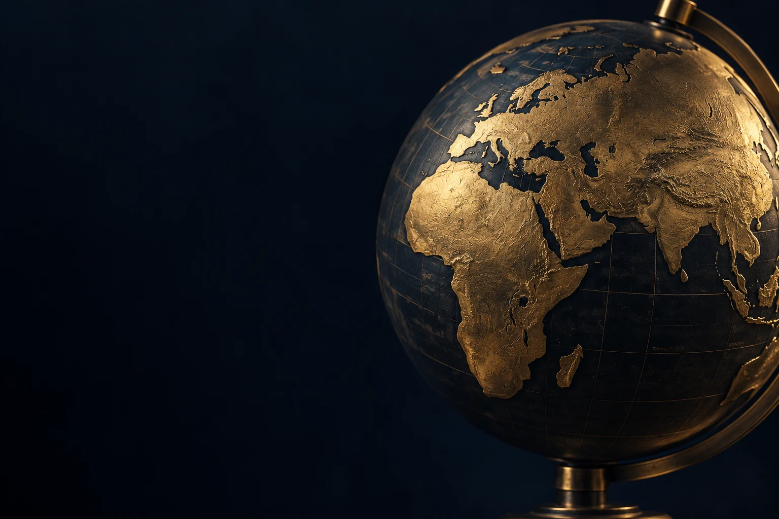 Globe aux reflets dorés sur fond bleu nuit